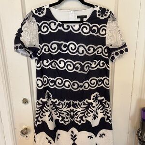 J. Crew Navy and White Patterned Dress